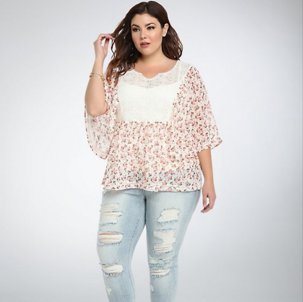 Floral Lace Inset Chiffon Blouse